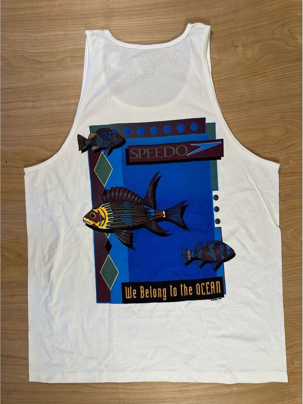 Vintage 90s speedo tank top nwt large made in usa 100% cotton fish sporty beach
